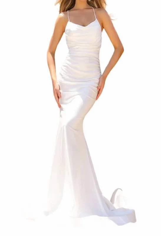 Hurry In Cowl-Neck Long Formal Prom Dress With Train In White
