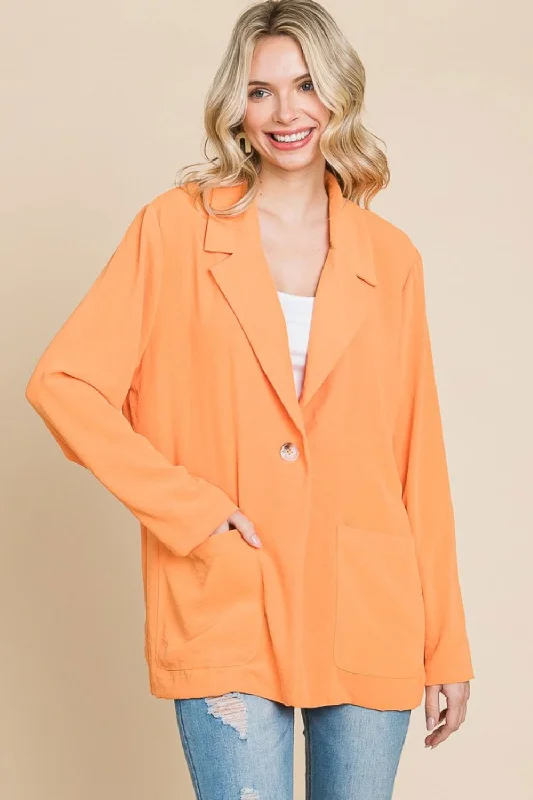Act Fast Culture Code One Button Long Sleeve Blazer with Pockets