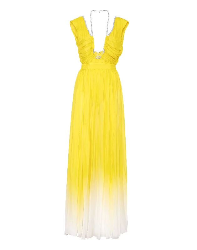 Incredible Offers Chiffon Plisse Long Dress Degrade'