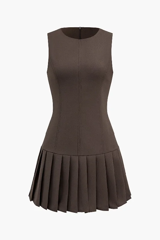 Don't Wait Solid Pleated Mini Dress