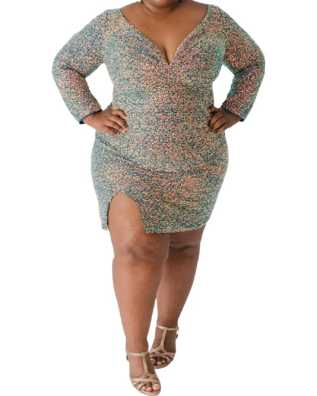 Deal Alert Sequin Long Sleeve Cocktail Dress In Blue Blitz