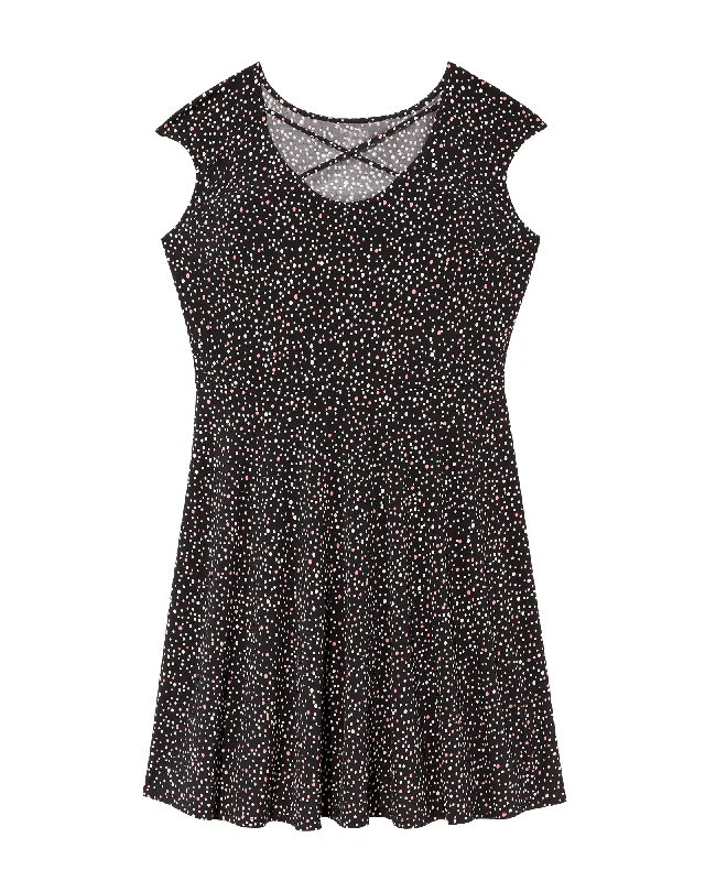 Factory Direct Sale Ceram Criss-Cross Neck Fit and Flare Dress | Black / Mauve