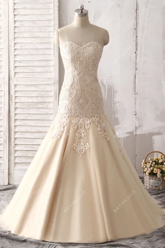 Exclusive Preview Luxury Beaded Champagne Trumpet Wedding Dress