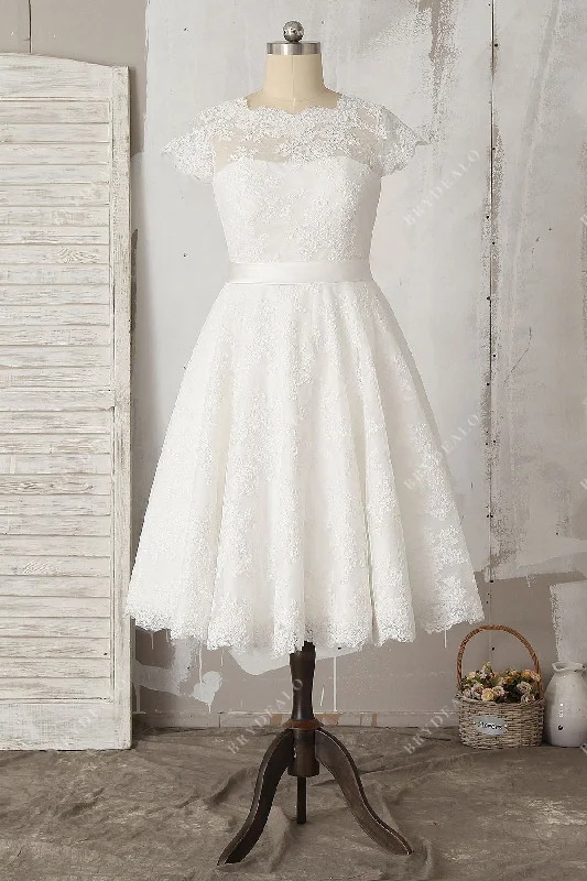 Today’s Special Lace Cap Sleeve Illusion Tea Length Wedding Dress