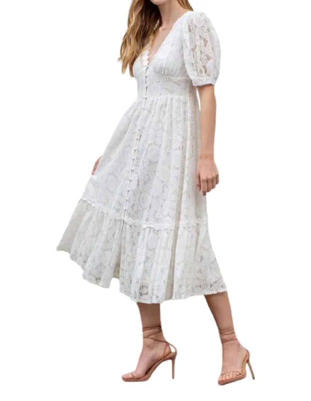 Overstock Sale Lace Detail Midi Dress In White