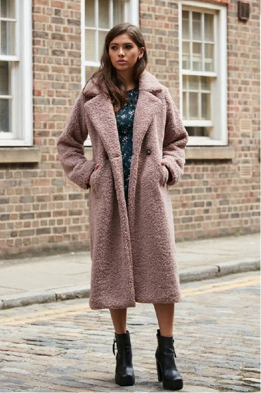 Unmissable Offer Double Second Pink Longline Fur Teddy Coat