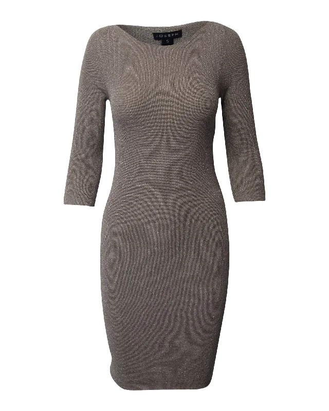 Mega Sale Joseph Metallic Knitted Bodycon Dress in Grey Silk