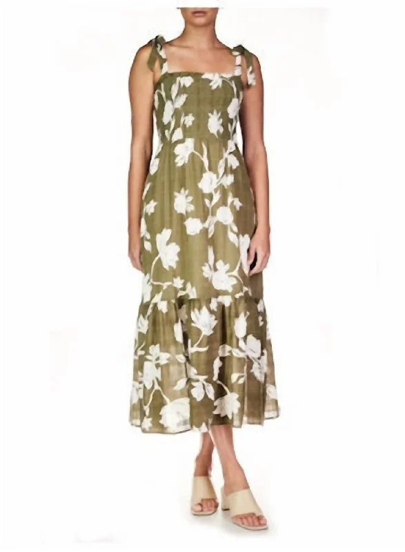 Limited Time Offer Smocked Midi Sundress In Olive