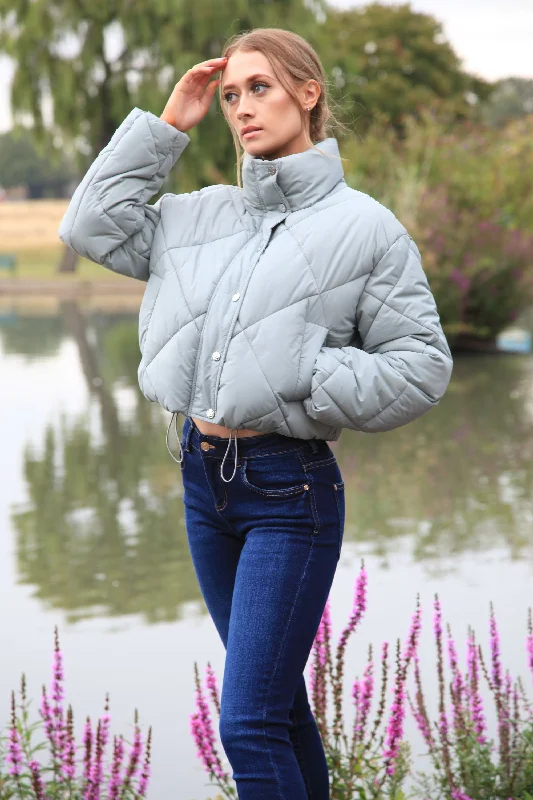 Price Reduction Double Second Sage Quilted Cropped Jacket