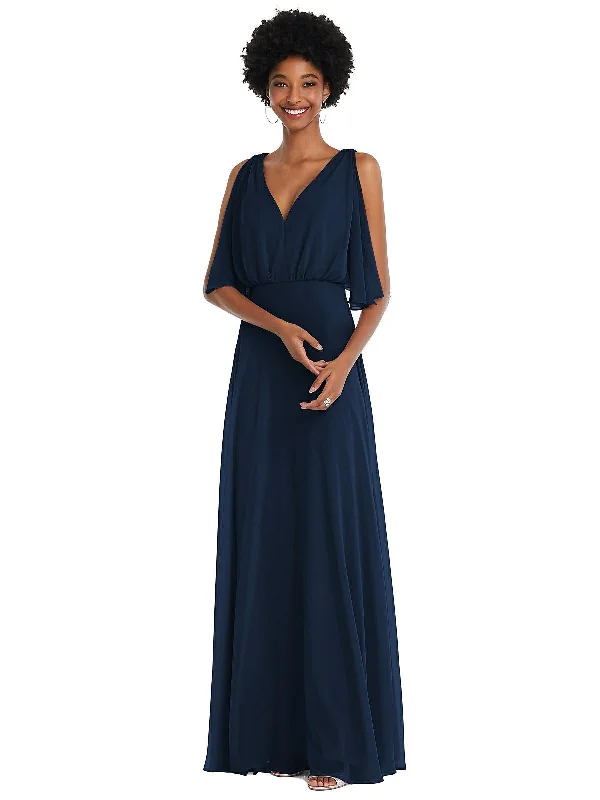 Limited Edition V-Neck Split Sleeve Blouson Bodice Maxi Dress