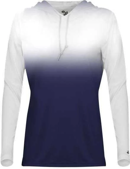 Hot Deal Badger Sport 4208 Ombre Women's Hoodie Tee - White Navy