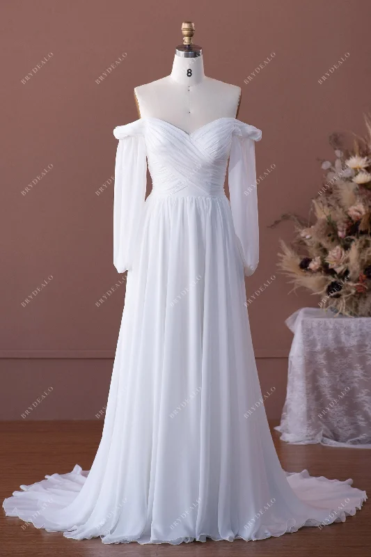 Final Clearance Off Shoulder Sleeved Chiffon A-line Wedding Dress