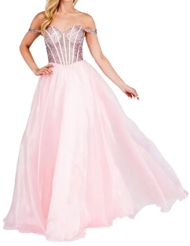 Year-End Sale Beaded Off Shoulder Organza Gown In Pink