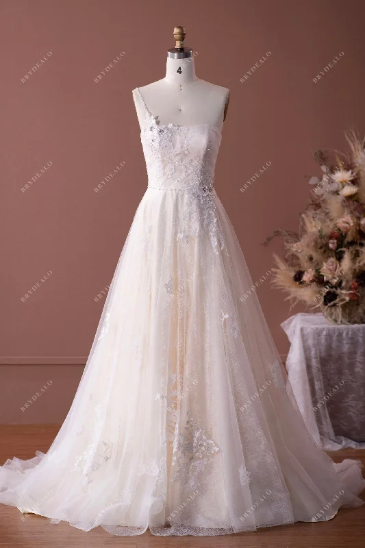 Special Savings Beaded One Shoulder Lace Tulle Long A-line Wedding Dress