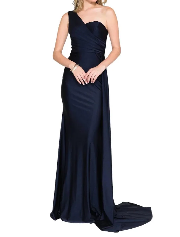 Price Meltdown Fitted One Shoulder Lycra Gown In Navy
