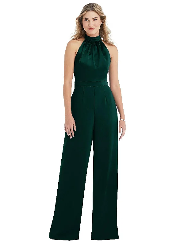 Can't Miss High-Neck Open-Back Jumpsuit with Scarf Tie
