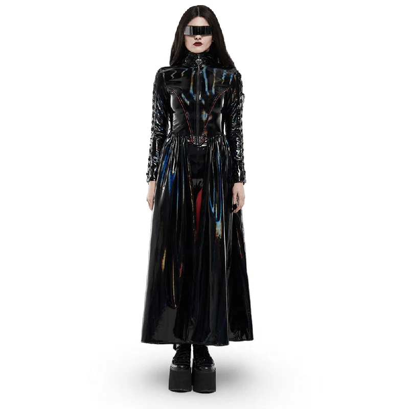 Deal Alert Futuristic High-Shine Laser-Cut Long Coat for Women