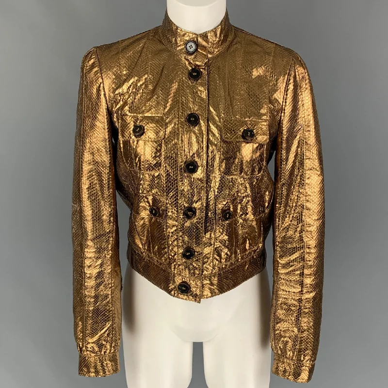 TIME-Limited Offer MULBERRY Size 8 Gold Leather Metallic Buttoned Jacket