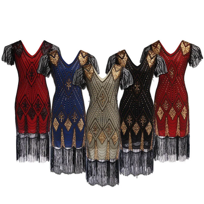 Huge Discounts Plus Size Sequin Fringe Tuxedo Dress