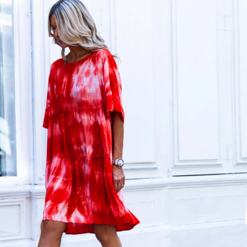 Midnight Madness Tie Dye Loose Short Sleeve Knee Length dress