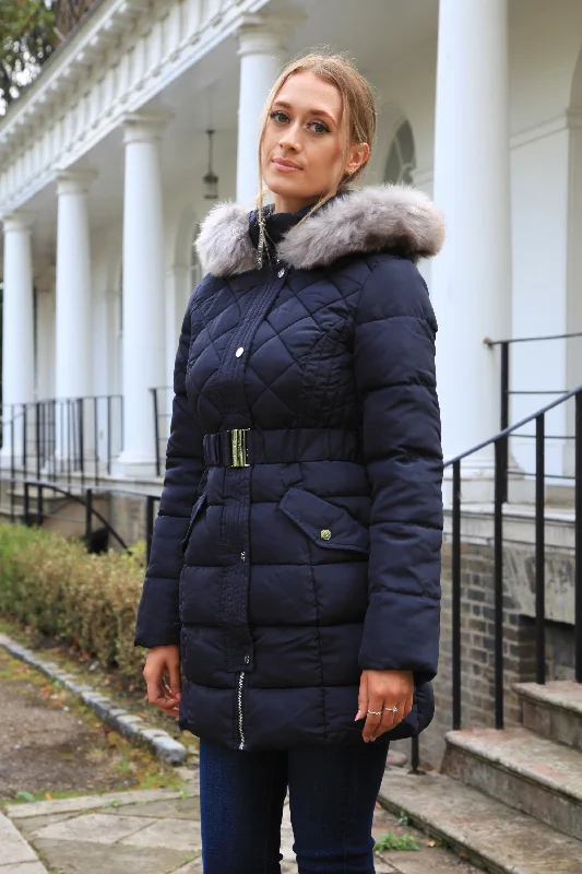 Midnight Madness Double Second Navy Quilted Longline Puffer