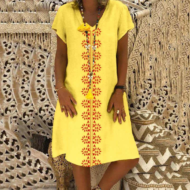 Best Seller Summer Plus Size Short Sleeve V Neck Print Dress