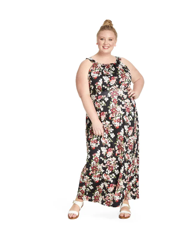 Super Bargain Oceanway Halter Maxi Dress | Black / Pink