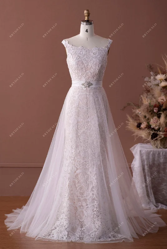 Exclusive Preview Lace Mermaid Wedding Dress with Detachable Tulle Overskirt