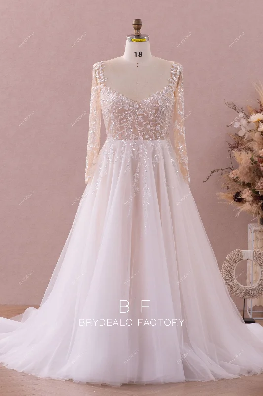 Fantastic Offers Luxury Illusion Sleeved Lace A-line Wedding Dress