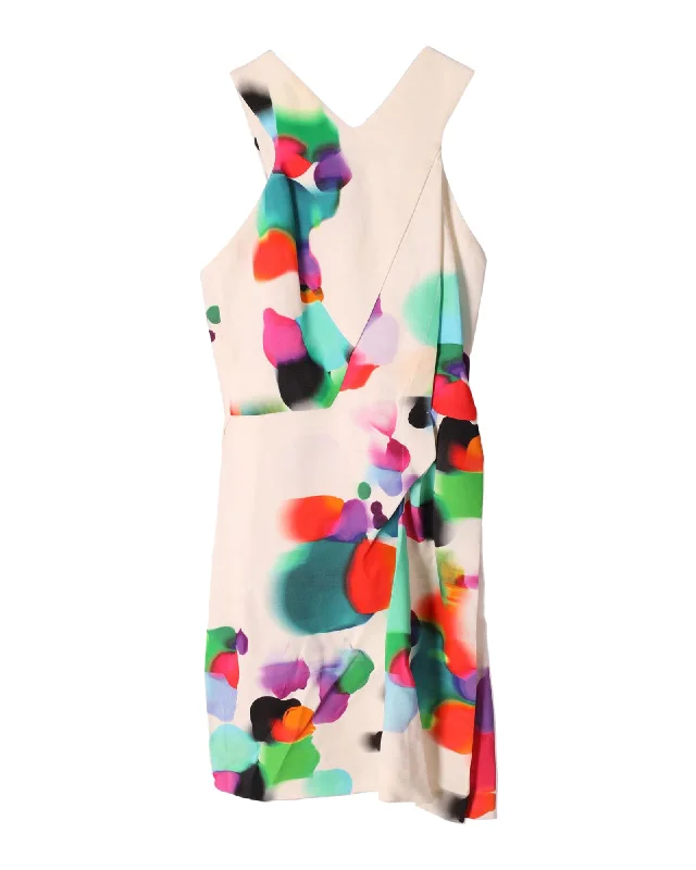 Exclusive Preview Roland Mouret Halter Mini Sheath Dress in Cream Print Viscose