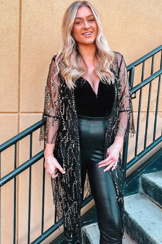 Price Fest Sequin Open Front Sheer Cardigan