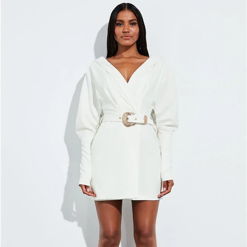 Stock Clearance White Tie Waist A Line Dress