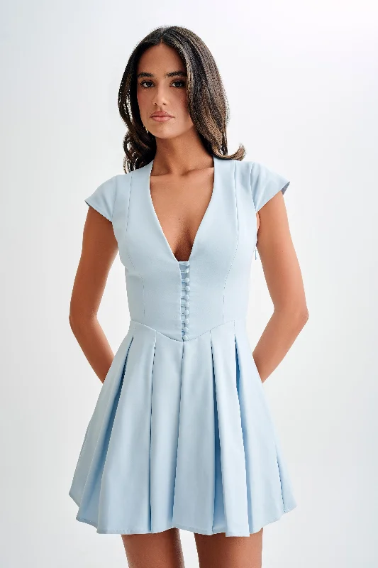 Blowout Sale Keely Cotton Cap Sleeve Mini Dress - Sky Blue