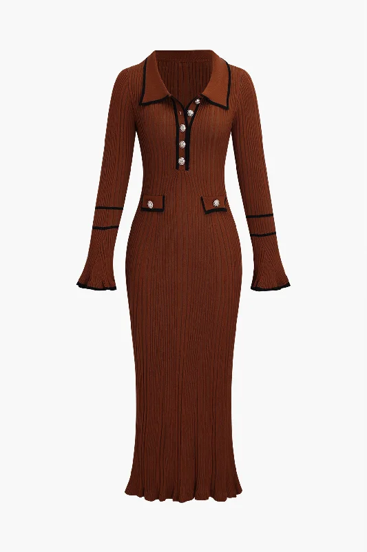 Mega Sale Knit Long Sleeve Button Dress