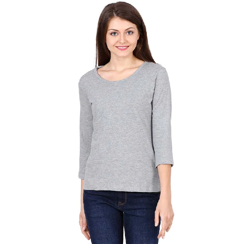 Bonus Savings Plain Grey Full Sleeves T-Shirt for Women