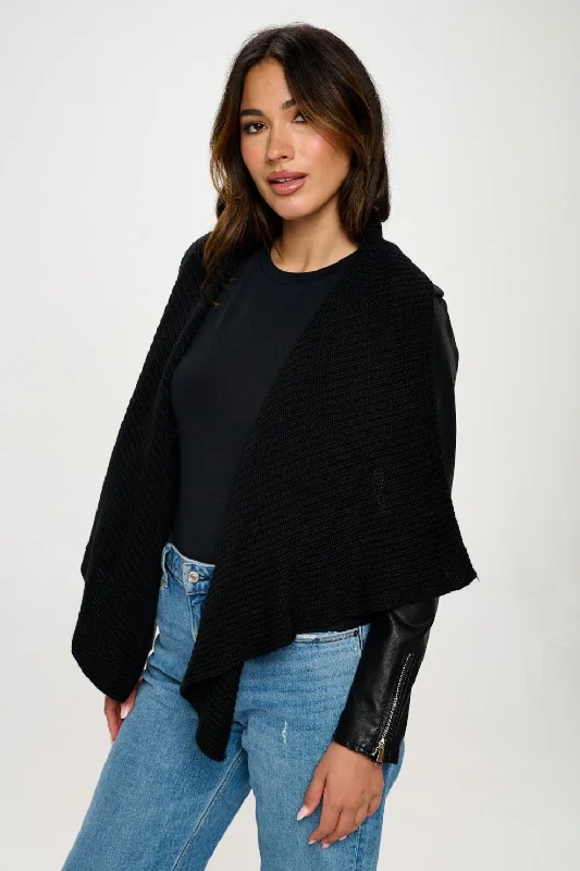 Mega Sale Coalition LA Knit Collared Faux Leather Crop Jacket