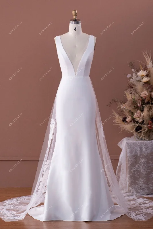 TIME-Limited Offer Crepe Mermaid Wedding Dress with Lace Panel Train