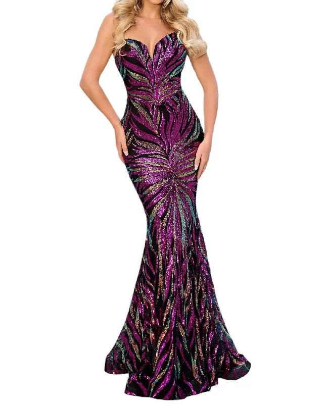 Today’s Deal Long Strapless Mermaid Prom Dress In Black/hot Pink/gold