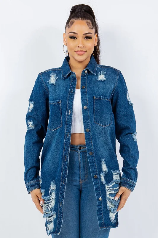 Unbeatable Prices American Bazi Distressed Button Up Long Sleeve Denim Jacket