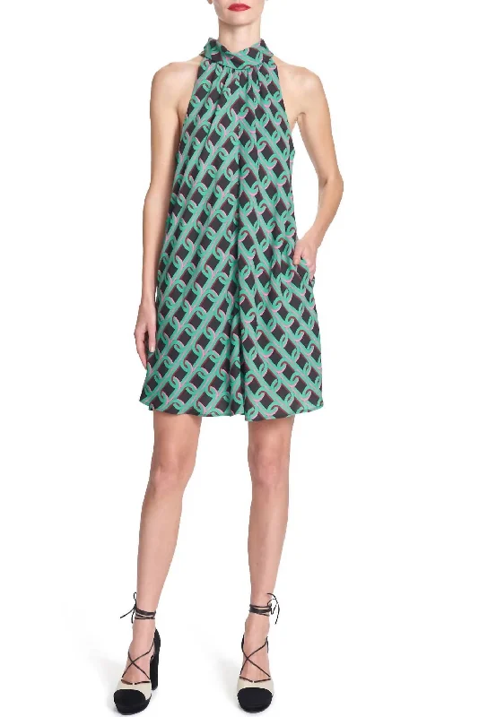 Final Clearance Suzi Collar Swing Dress In Black/green