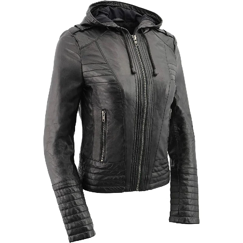 Limited Time Discount M-Boss Apparel BOS3554 Women's Black Premium Leather Fashion Biker Style Jacket w/ Hoodie Limited Time Discount M-Boss Apparel BOS3554 Women's Black Premium Leather Fashion Biker Style Jacket w/ Hoodie
