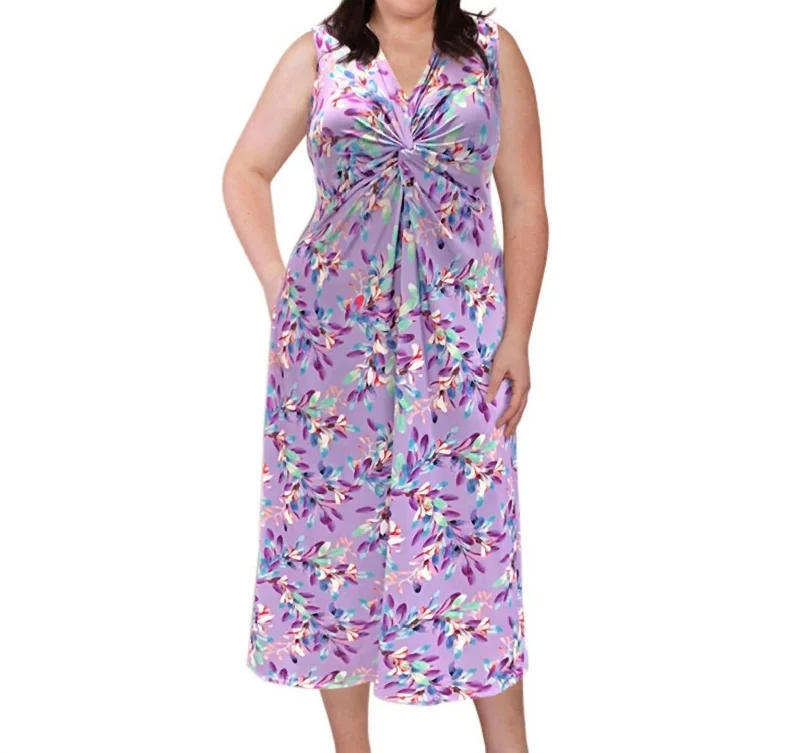 Last Chance Printed Sleeveless Diana Tank Dress - Plus Size In Purple Petals