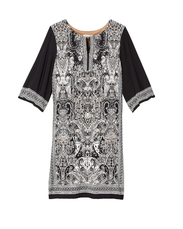 Value Deals Karis Split-Neck Shift Dress | Black / White