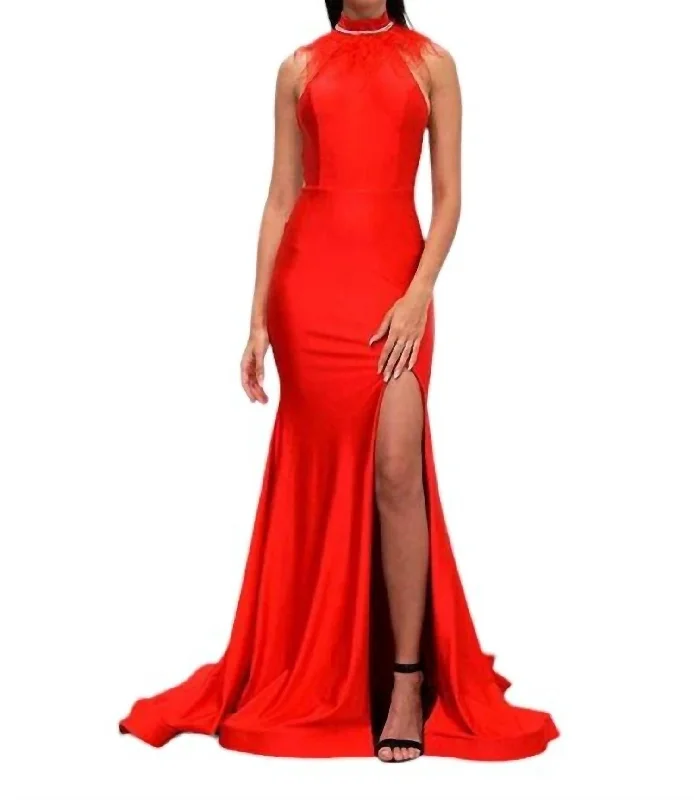 Hurry In Long Formal Fitted Prom Dress In Red