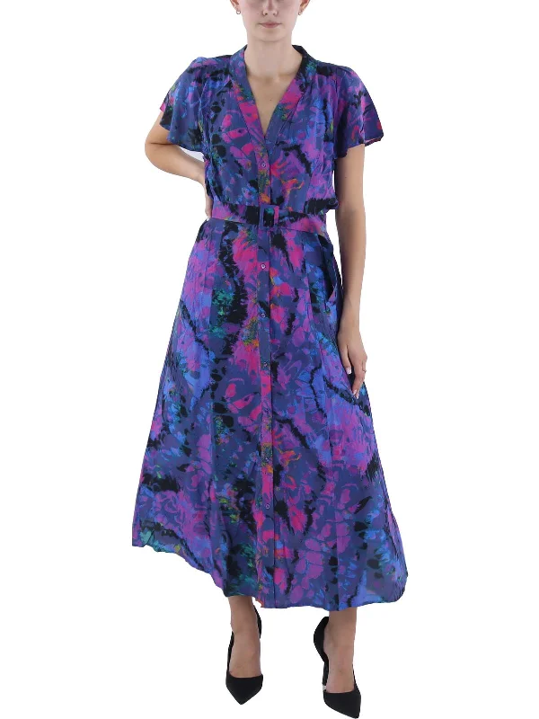 Grand Opening Sale Womens Printed Tea Length Shirtdress