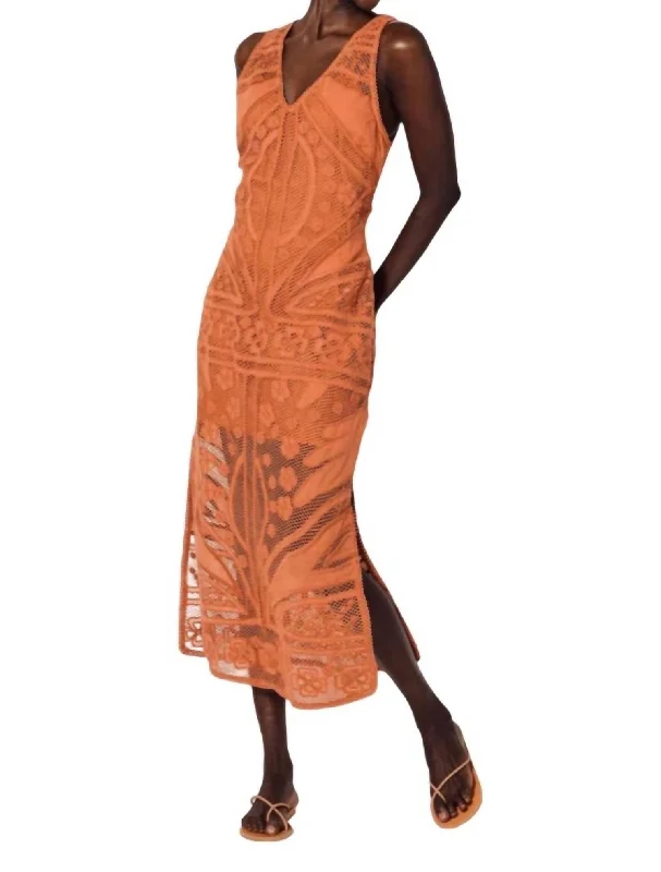 Early Access Shelby Crochet Midi Dress In Apricot Brandy