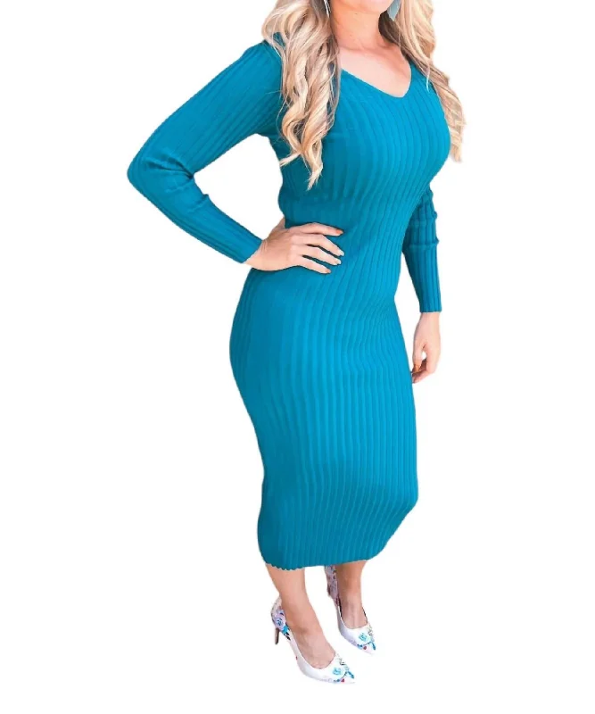 Don't Wait Sweaterknit Dress In Teal