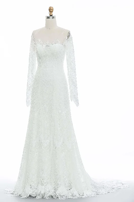 Can't Miss Long Sleeve Illusion Neck Lace Wedding Dress