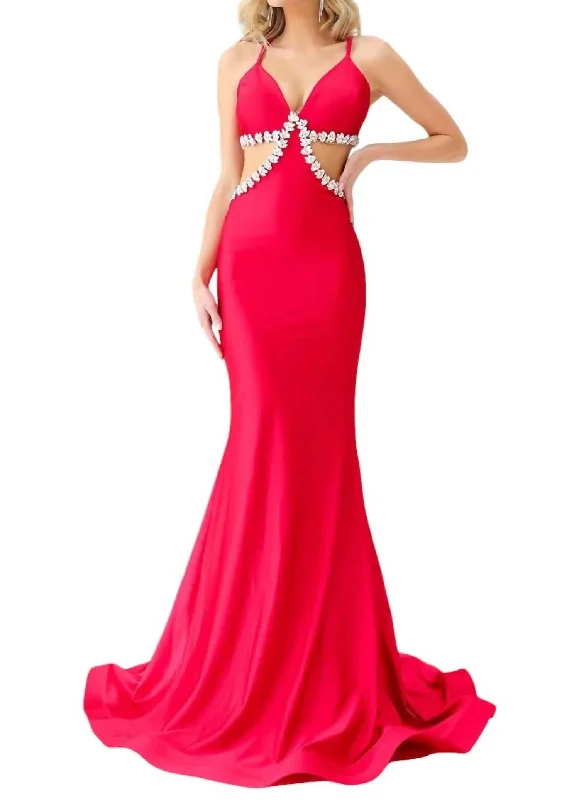 Unmissable Offer Plunging V-Neck Jersey Mermaid Gown In Red