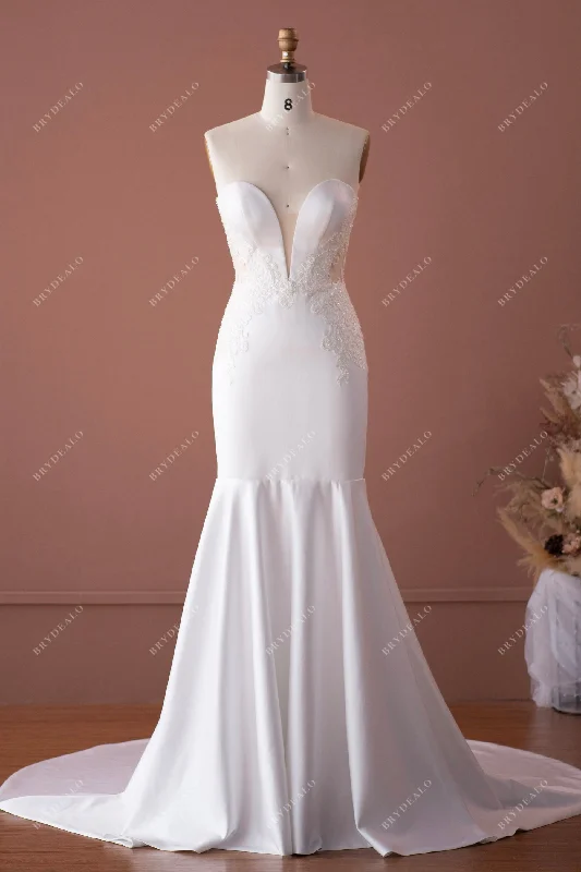 Don't Wait Beaded Lace Satin Strapless Plunging Mermaid Wedding Dress